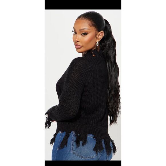 - NWT Fashion Nova black distressed sweater. XL - Picture 3 of 15